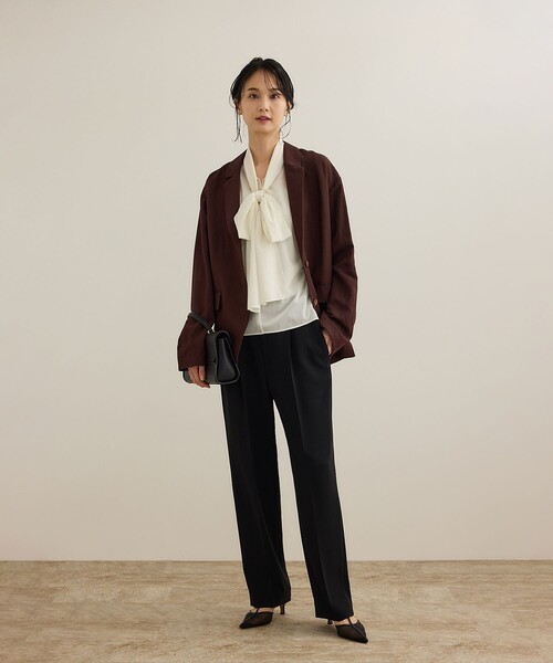ROPE'(ロペ)の「【洗える】シアートリコットボウタイブラウス(Tシャツ/カットソー・レディース・ブラック/ホワイト/オレンジ・36/38)」の8枚目の写真