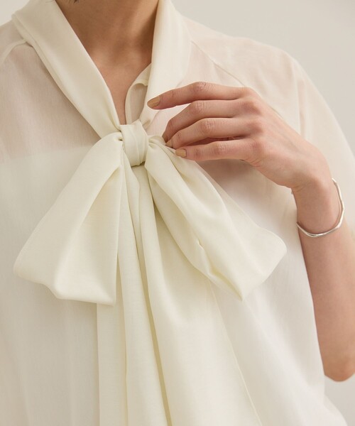ROPE'(ロペ)の「【洗える】シアートリコットボウタイブラウス(Tシャツ/カットソー・レディース・ブラック/ホワイト/オレンジ・36/38)」の7枚目の写真