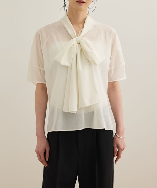 ROPE'(ロペ)の「【洗える】シアートリコットボウタイブラウス(Tシャツ/カットソー・レディース・ブラック/ホワイト/オレンジ・36/38)」の22枚目の写真
