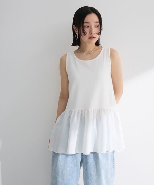 Green　Parks（グリーンパークス）の「裾フリルタンクトップ（タンクトップ・レディース・ストライプ/オフホワイト・FREE）」の3枚目の写真