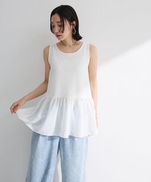 Green　Parks（グリーンパークス）の「裾フリルタンクトップ（タンクトップ・レディース・ストライプ/オフホワイト・FREE）」の7枚目の写真
