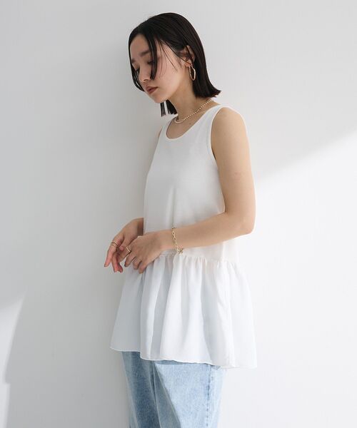 Green　Parks（グリーンパークス）の「裾フリルタンクトップ（タンクトップ・レディース・ストライプ/オフホワイト・FREE）」の8枚目の写真