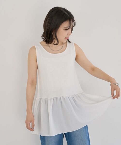 Green　Parks（グリーンパークス）の「裾フリルタンクトップ（タンクトップ・レディース・ストライプ/オフホワイト・FREE）」の17枚目の写真