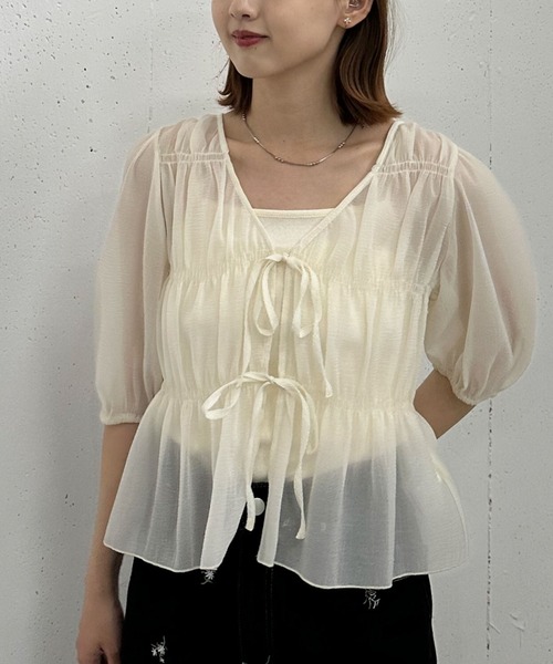 archives(アルシーヴ)の「’チェックアソート2wayシャーリングリボンブラウス’(シャツ/ブラウス・レディース・ホワイト×ネイビー/アイボリー/ホワイト×ブラック/ブラック・MEDIUM)」の14枚目の写真