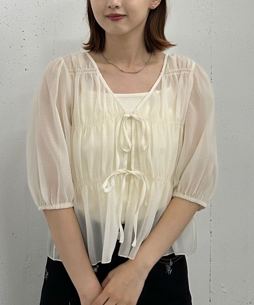 archives(アルシーヴ)の「’チェックアソート2wayシャーリングリボンブラウス’(シャツ/ブラウス・レディース・ホワイト×ネイビー/アイボリー/ホワイト×ブラック/ブラック・MEDIUM)」の15枚目の写真