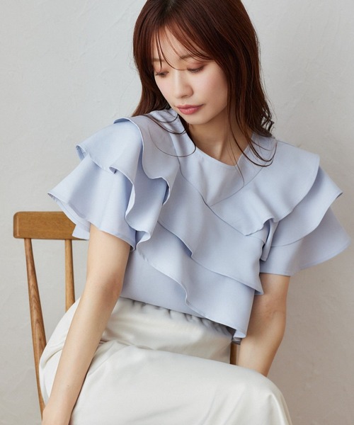 mysty woman（ミスティウーマン）の「【WEB限定】メニーフリルブラウス  499731（シャツ/ブラウス・レディース・オフホワイト/ライトグリーン/ブラウン/ライトブルー/ブラック・FREE）」の5枚目の写真