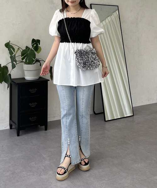 prose verse(プロズヴェール)の「ギャザービスチェドッキングペプラムブラウス(シャツ/ブラウス・レディース・オフホワイト/サックスブルー・MEDIUM/LARGE)」の15枚目の写真