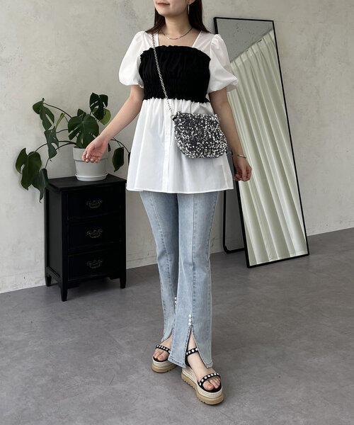 prose verse(プロズヴェール)の「ギャザービスチェドッキングペプラムブラウス(シャツ/ブラウス・レディース・オフホワイト/サックスブルー・MEDIUM/LARGE)」の14枚目の写真