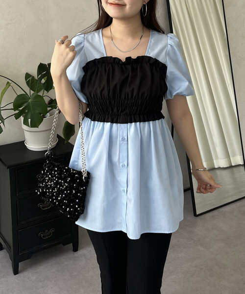 prose verse(プロズヴェール)の「ギャザービスチェドッキングペプラムブラウス(シャツ/ブラウス・レディース・オフホワイト/サックスブルー・MEDIUM/LARGE)」の5枚目の写真