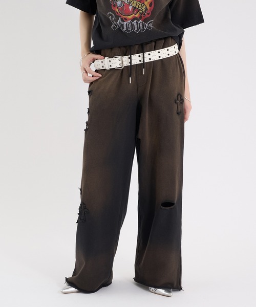 Perushu（ペルーシュ）の「CROSS DAMAGE SWEAT PANTS クロスダメージスウェットパンツ（スウェットパンツ・メンズ・ブラウン/ネイビー/ブラック・LARGE/MEDIUM）」の19枚目の写真