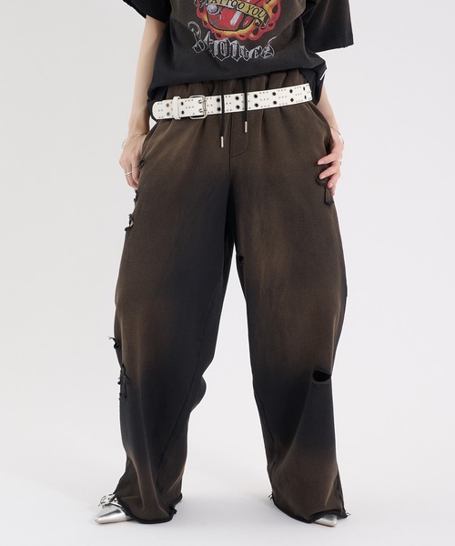 Perushu（ペルーシュ）の「CROSS DAMAGE SWEAT PANTS クロスダメージスウェットパンツ（スウェットパンツ・メンズ・ブラウン/ネイビー/ブラック・LARGE/MEDIUM）」の20枚目の写真