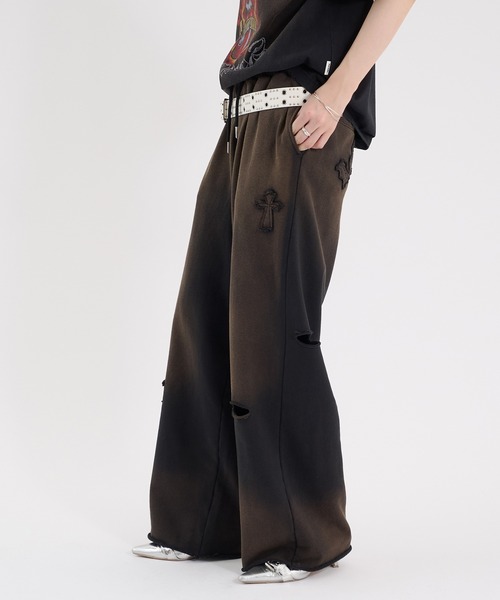 Perushu（ペルーシュ）の「CROSS DAMAGE SWEAT PANTS クロスダメージスウェットパンツ（スウェットパンツ・メンズ・ブラウン/ネイビー/ブラック・LARGE/MEDIUM）」の21枚目の写真