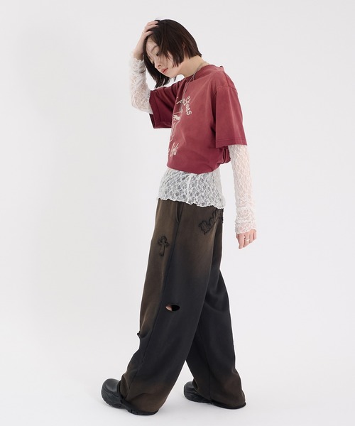 Perushu（ペルーシュ）の「CROSS DAMAGE SWEAT PANTS クロスダメージスウェットパンツ（スウェットパンツ・メンズ・ブラウン/ネイビー/ブラック・LARGE/MEDIUM）」の13枚目の写真