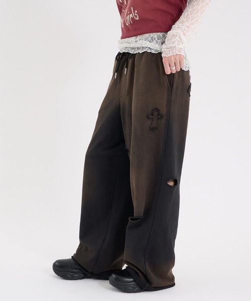 Perushu（ペルーシュ）の「CROSS DAMAGE SWEAT PANTS クロスダメージスウェットパンツ（スウェットパンツ・メンズ・ブラウン/ネイビー/ブラック・LARGE/MEDIUM）」の6枚目の写真