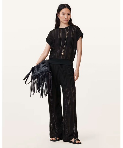 ALLSAINTS(オールセインツ)の「GIANA CROCHET LADDER WIDE LEG TROUSERS | GIANA クロシェ ラダー ワイド レッグ トラウザー(その他パンツ・レディース・ブラック・S/M/XS)」の1枚目の写真