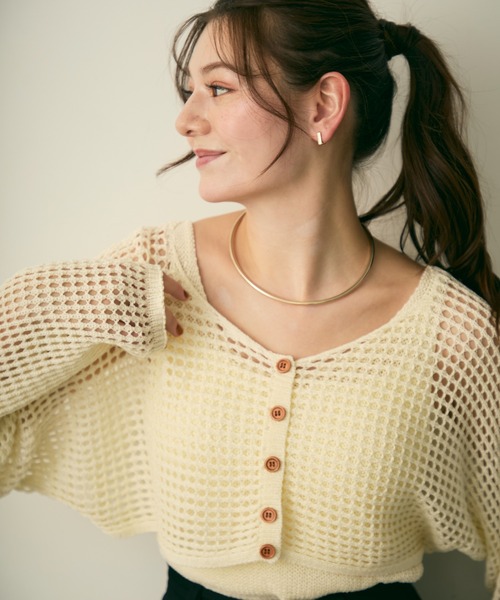 Lunea(ルネア)の「メッシュニットカーディガンSET/タンクトップ付き(カーディガン/ボレロ・レディース・ダークブラウン/ベージュ/ライトブラウン/グレー/ブラック/ホワイト・FREE)」の1枚目の写真