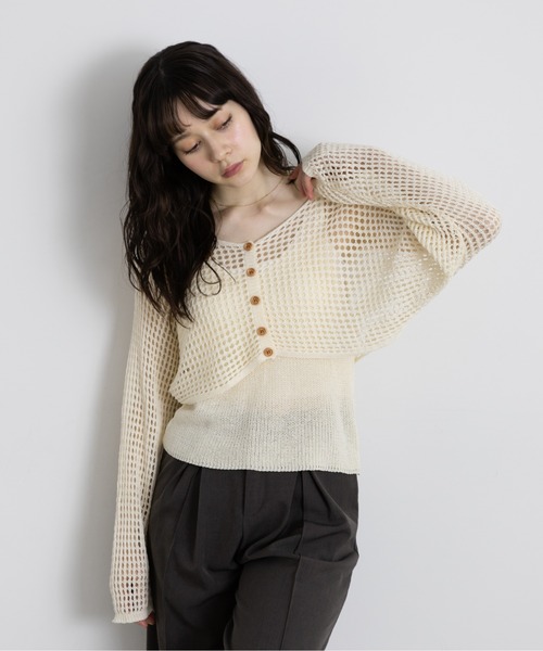 Lunea(ルネア)の「メッシュニットカーディガンSET/タンクトップ付き(カーディガン/ボレロ・レディース・ダークブラウン/ベージュ/ライトブラウン/グレー/ブラック/ホワイト・FREE)」の11枚目の写真