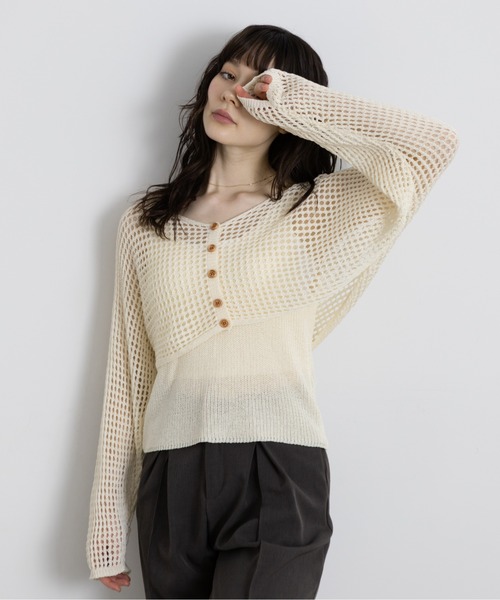 Lunea(ルネア)の「メッシュニットカーディガンSET/タンクトップ付き(カーディガン/ボレロ・レディース・ダークブラウン/ベージュ/ライトブラウン/グレー/ブラック/ホワイト・FREE)」の13枚目の写真