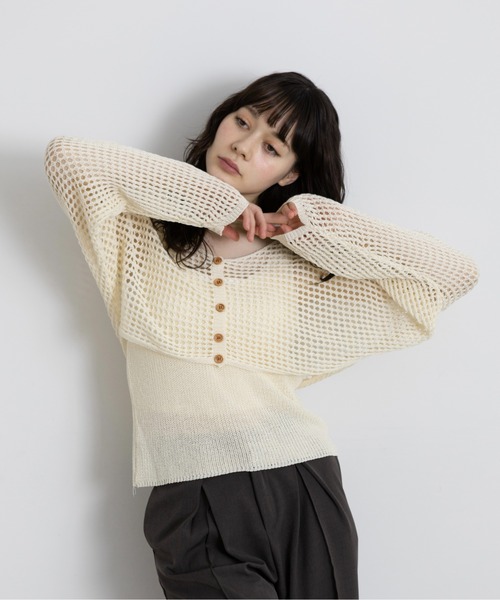 Lunea(ルネア)の「メッシュニットカーディガンSET/タンクトップ付き(カーディガン/ボレロ・レディース・ダークブラウン/ベージュ/ライトブラウン/グレー/ブラック/ホワイト・FREE)」の12枚目の写真