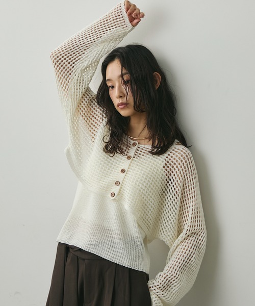 Lunea(ルネア)の「メッシュニットカーディガンSET/タンクトップ付き(カーディガン/ボレロ・レディース・ダークブラウン/ベージュ/ライトブラウン/グレー/ブラック/ホワイト・FREE)」の8枚目の写真