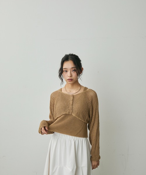 Lunea(ルネア)の「メッシュニットカーディガンSET/タンクトップ付き(カーディガン/ボレロ・レディース・ダークブラウン/ベージュ/ライトブラウン/グレー/ブラック/ホワイト・FREE)」の10枚目の写真