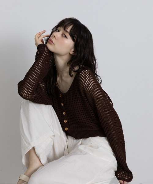 Lunea(ルネア)の「メッシュニットカーディガンSET/タンクトップ付き(カーディガン/ボレロ・レディース・ダークブラウン/ベージュ/ライトブラウン/グレー/ブラック/ホワイト・FREE)」の22枚目の写真