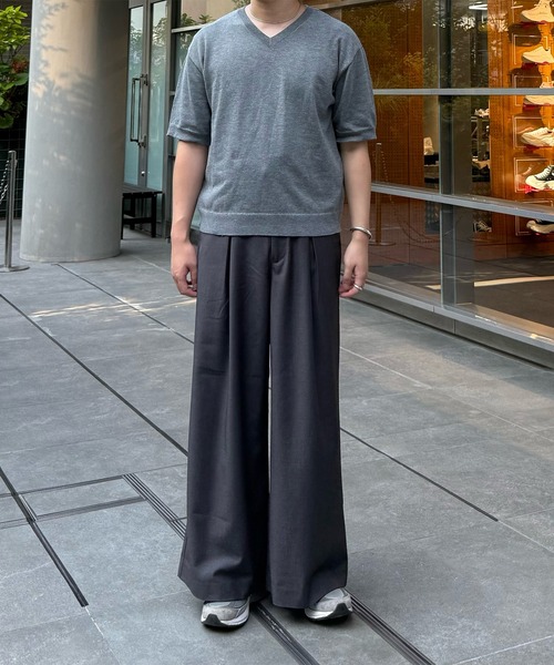 CALLNE（カルネ）の「【CALLNE】 Box Tuck Relaxed Wide Pants / ボックスタックリラックスワイドパンツ（スラックス・メンズ・チャコールグレー/ブラック・L/M）」の7枚目の写真
