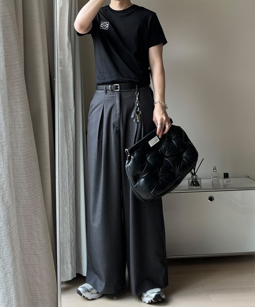 CALLNE（カルネ）の「【CALLNE】 Box Tuck Relaxed Wide Pants / ボックスタックリラックスワイドパンツ（スラックス・メンズ・チャコールグレー/ブラック・L/M）」の12枚目の写真