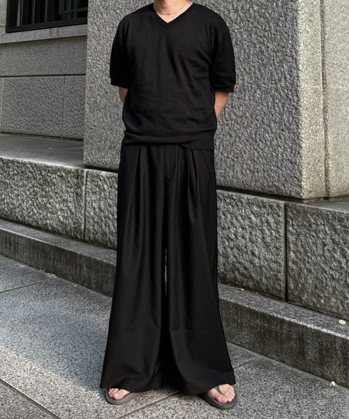 CALLNE（カルネ）の「【CALLNE】 Box Tuck Relaxed Wide Pants / ボックスタックリラックスワイドパンツ（スラックス・メンズ・チャコールグレー/ブラック・L/M）」の3枚目の写真