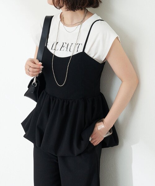 Remind me and forever（リマインドミーアンドフォーエバー）の「【一枚でおしゃれ見え！】バルーンキャミコンビネゾン（ワンピース・レディース・ブラック/グレイッシュベージュ・FREE）」の3枚目の写真