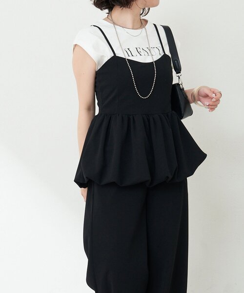 Remind me and forever（リマインドミーアンドフォーエバー）の「【一枚でおしゃれ見え！】バルーンキャミコンビネゾン（ワンピース・レディース・ブラック/グレイッシュベージュ・FREE）」の5枚目の写真