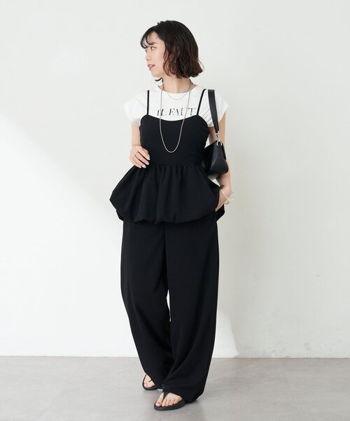 Remind me and forever（リマインドミーアンドフォーエバー）の「【一枚でおしゃれ見え！】バルーンキャミコンビネゾン（ワンピース・レディース・ブラック/グレイッシュベージュ・FREE）」の8枚目の写真