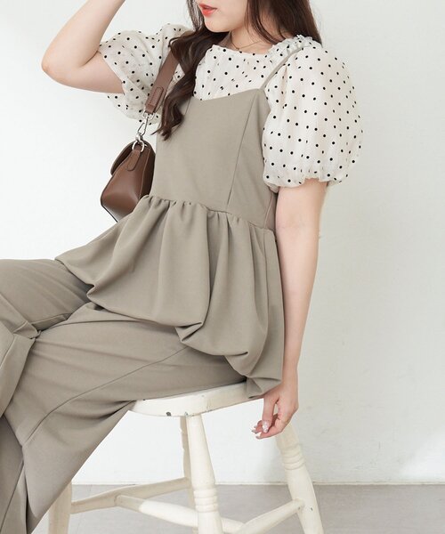 Remind me and forever（リマインドミーアンドフォーエバー）の「【一枚でおしゃれ見え！】バルーンキャミコンビネゾン（ワンピース・レディース・ブラック/グレイッシュベージュ・FREE）」の16枚目の写真