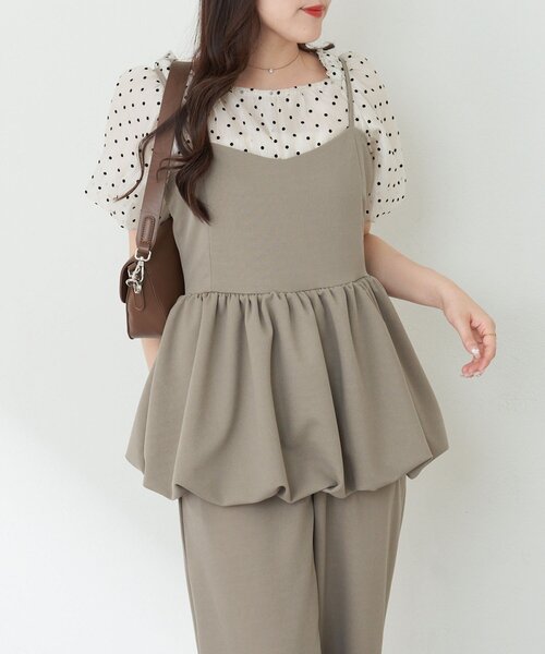 Remind me and forever（リマインドミーアンドフォーエバー）の「【一枚でおしゃれ見え！】バルーンキャミコンビネゾン（ワンピース・レディース・ブラック/グレイッシュベージュ・FREE）」の17枚目の写真