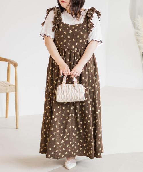 CLETTE(クレット)の「フリルリボン花柄ワンピース(ワンピース・レディース・アイボリー/ホワイト/ブラウン・LL/3L/4L)」の2枚目の写真