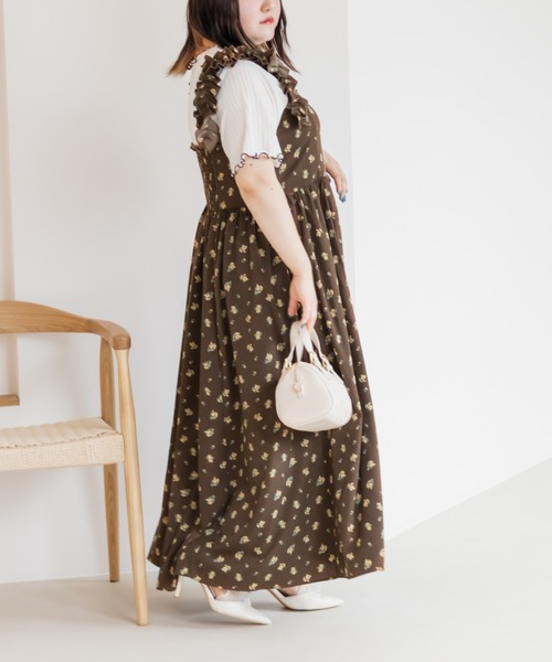 CLETTE(クレット)の「フリルリボン花柄ワンピース(ワンピース・レディース・アイボリー/ホワイト/ブラウン・LL/3L/4L)」の20枚目の写真