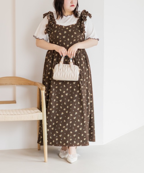 CLETTE(クレット)の「フリルリボン花柄ワンピース(ワンピース・レディース・アイボリー/ホワイト/ブラウン・LL/3L/4L)」の21枚目の写真