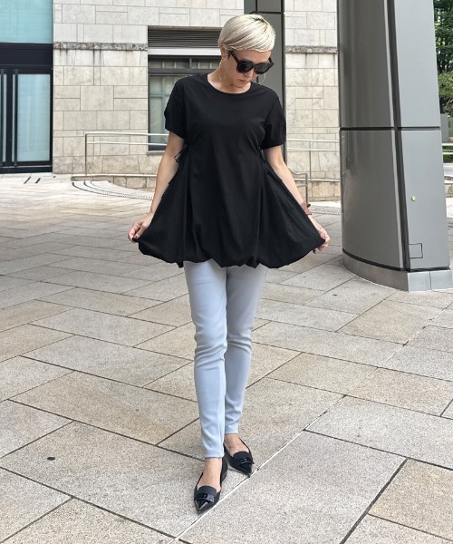 JENNE(ジェンヌ)の「JENNEクールバルーンTシャツ(Tシャツ/カットソー・レディース・イエロー/ホワイト/ブラック/ネイビー・SMALL/MEDIUM/LARGE)」の5枚目の写真