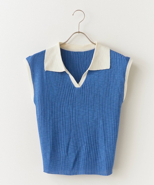 ROOPTOKYO（ループトウキョウ）の「透かし編み 襟付き ニットベスト（ベスト・レディース・グレー/レッド/マスタード/ロイヤルブルー/アイボリー/ライトブルー/ダークグレー・FREE）」の22枚目の写真