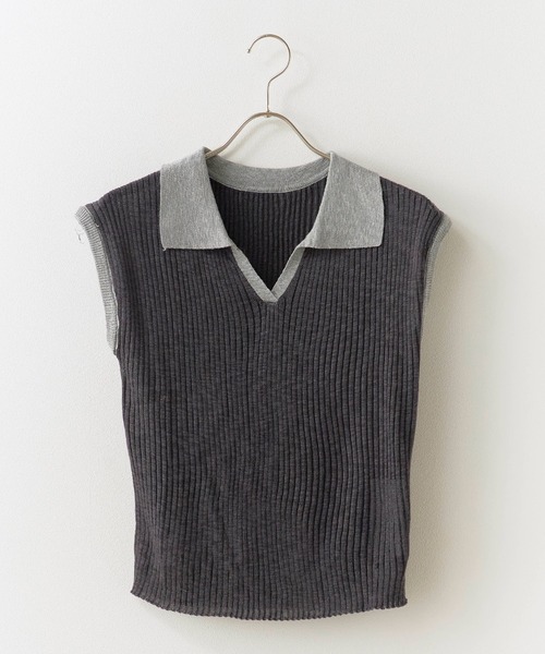 ROOPTOKYO（ループトウキョウ）の「透かし編み 襟付き ニットベスト（ベスト・レディース・グレー/レッド/マスタード/ロイヤルブルー/アイボリー/ライトブルー/ダークグレー・FREE）」の10枚目の写真