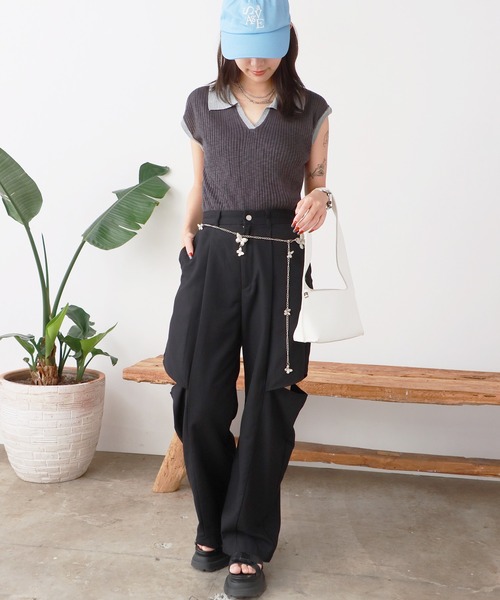 ROOPTOKYO（ループトウキョウ）の「透かし編み 襟付き ニットベスト（ベスト・レディース・グレー/レッド/マスタード/ロイヤルブルー/アイボリー/ライトブルー/ダークグレー・FREE）」の15枚目の写真