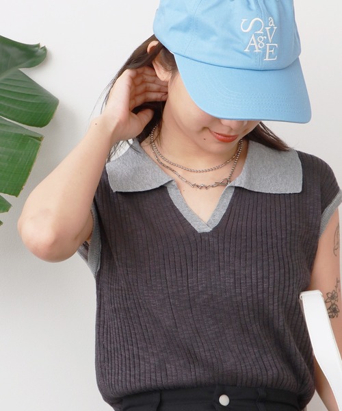 ROOPTOKYO（ループトウキョウ）の「透かし編み 襟付き ニットベスト（ベスト・レディース・グレー/レッド/マスタード/ロイヤルブルー/アイボリー/ライトブルー/ダークグレー・FREE）」の12枚目の写真