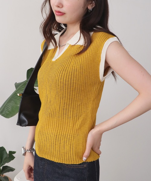 ROOPTOKYO（ループトウキョウ）の「透かし編み 襟付き ニットベスト（ベスト・レディース・グレー/レッド/マスタード/ロイヤルブルー/アイボリー/ライトブルー/ダークグレー・FREE）」の17枚目の写真