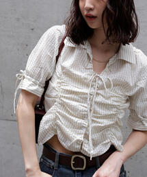FREE'S MART | ◆リボンシャーリングストライプブラウス(シャツ/ブラウス)