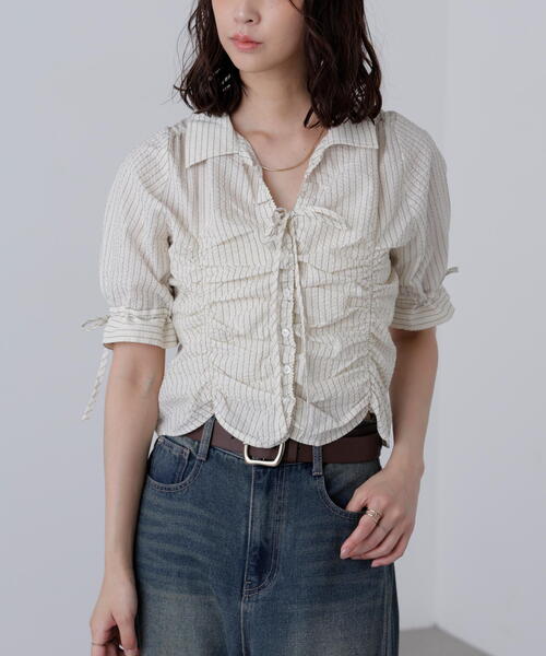 FREE'S MART(フリーズマート)の「◆リボンシャーリングストライプブラウス(シャツ/ブラウス・レディース・ブルー系その他/ホワイト系その他・FREE)」の18枚目の写真