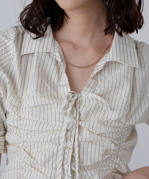 FREE'S MART(フリーズマート)の「◆リボンシャーリングストライプブラウス(シャツ/ブラウス・レディース・ブルー系その他/ホワイト系その他・FREE)」の9枚目の写真