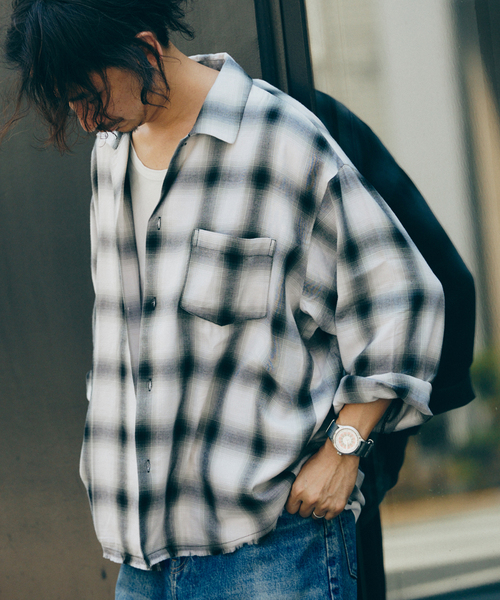 レーヨン アンカット フリンジ チェックシャツ（シャツ/ブラウス