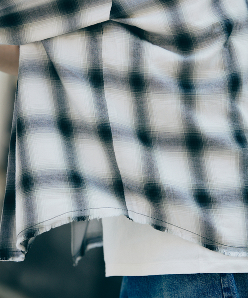 レーヨン アンカット フリンジ チェックシャツ（シャツ/ブラウス