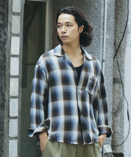 relumeレーヨン フリンジ 半袖チェックシャツ L レーヨンチェックSSシャツA | REMI RELIEF NAVY LABEL(レミレリーフ