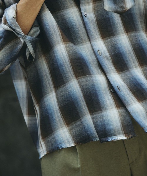 レーヨン アンカット フリンジ チェックシャツ（シャツ/ブラウス